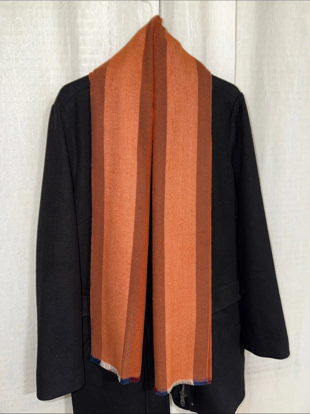 STUDIO HOP herringbone rust burnt orange cashmere blend fringe scarf